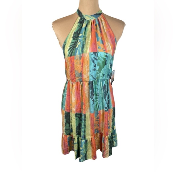 O'Neill Jennifer Dress - Multi Colored Blue and Orange Halter Sundress NWT XS - Picture 4 of 9